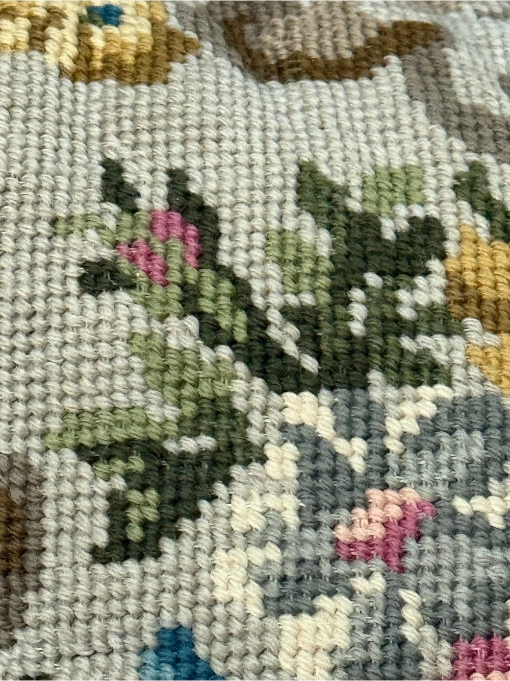 Vintage Floral Needlepoint Lumbar Throw Pillow 16x12 Roses Bouquet Cottagecore